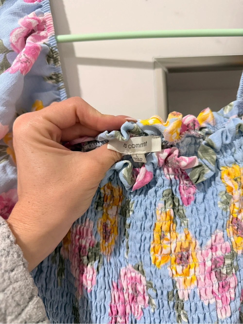 Girls Blue Floral Puff-Sleeve Dress
